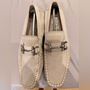 Salvatore Ferragamo Beige Loafers with Metallic Detail